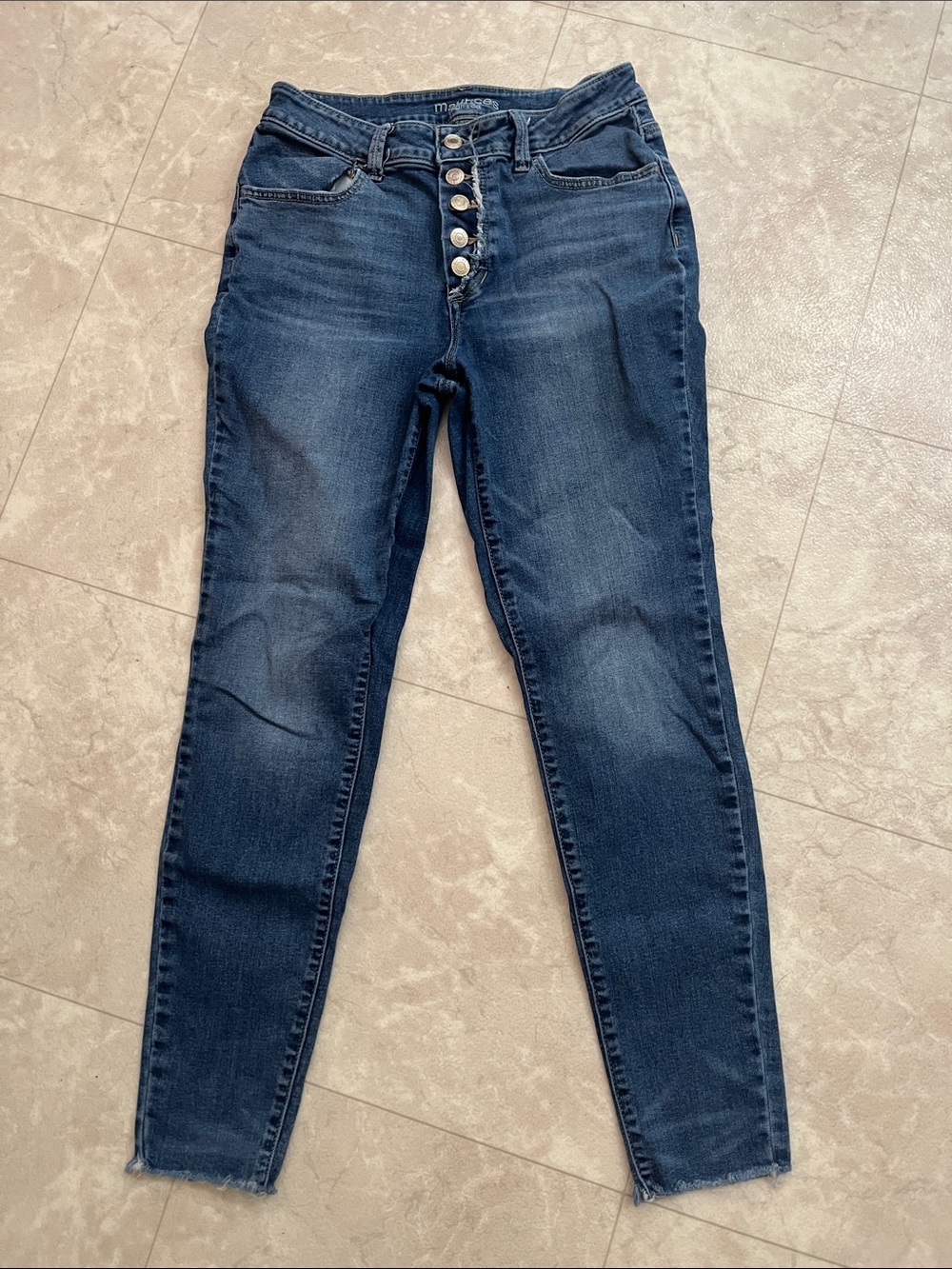 Maurices Dark Blue High-Rise Skinny Jeans with Button Fly M Reg